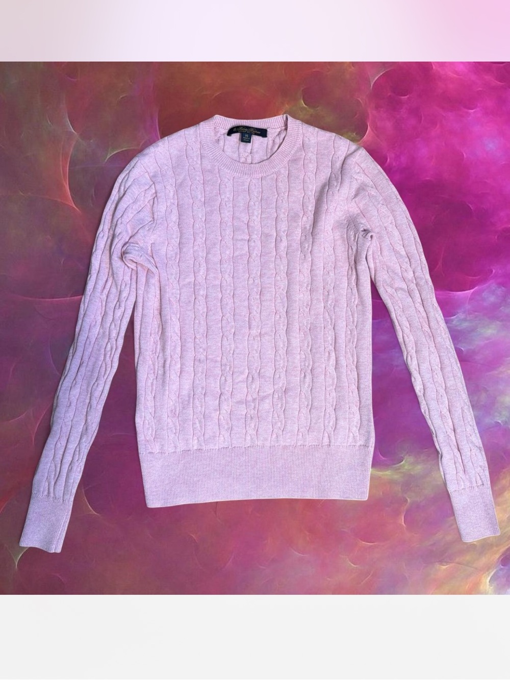 Brooks Brothers Pink Cable-Knit Crewneck Sweater